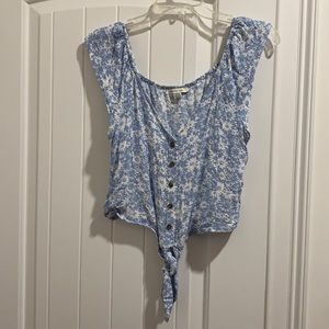 Blue and white cropped blouse